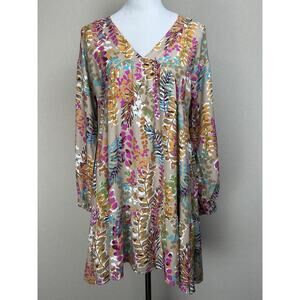 Women’s Baby Doll Dress Long Sleeve Fall Colors Flowers Sz S Boho Peasant